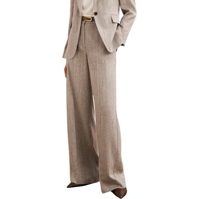 Reiss Isla Herringbone Wide Leg Pants In Brown