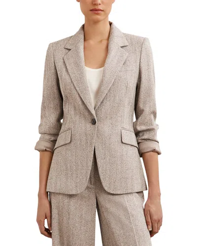 Reiss Isla Single Breasted Textured Blazer In Brown