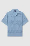 Reiss Soft Blue Isola | Ché Poplin Laser Cut-out Cuban Collar Shirt In Soft Blue