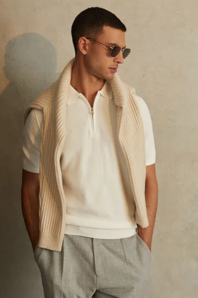 Reiss Ivor - White Textured Half-zip Polo Shirt, Xxl