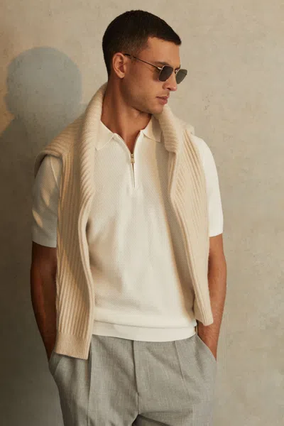 Reiss White Ivor Textured Half-zip Polo Shirt