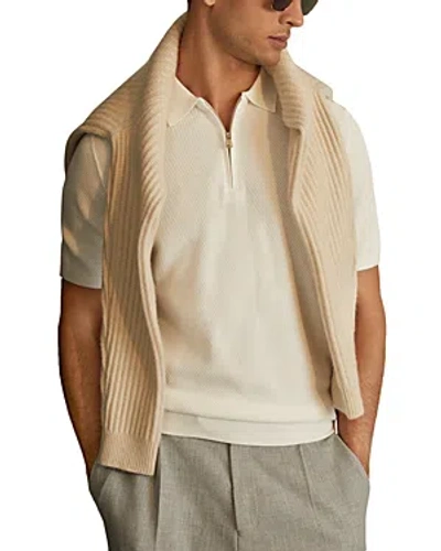 Reiss Ivor Textured Quarter Zip Polo Shirt In White