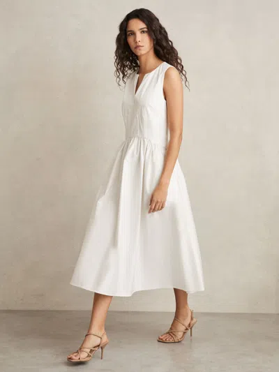 Reiss Ivory 100% Cotton Corset Midi Dress In White