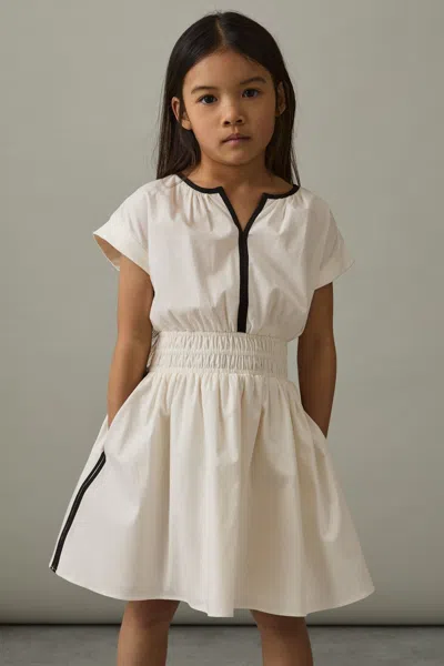 Reiss Ivory 4-9 Yrs Cotton Cap-sleeve Ruched Dress