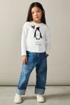 Reiss Ivory 4-9 Yrs Cotton Christmas Penguin-print Logo T-shirt In Ivory