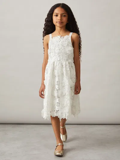 Reiss Kids' Ivory 4-9 Yrs Guipure-lace Midi Dress In White