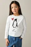 Reiss Ivory 9-13 Yrs Cotton Christmas Penguin-print Logo T-shirt