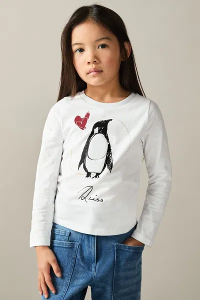 Reiss Ivory 9-13 Yrs Cotton Christmas Penguin-print Logo T-shirt