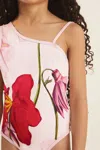 Reiss Girls Cream & Red Floral Print One-shoulder Swimsuit