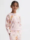 Reiss Ivory 9-14 Yrs Floral Print Joggers And Jumper Set In Pink