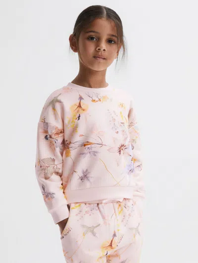 Reiss Ivory 9-14 Yrs Floral Print Joggers And Jumper Set In Pink
