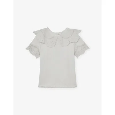 Reiss Kids' Ivory Alessia Broderie-anglaise Cotton Top 3 In Gray