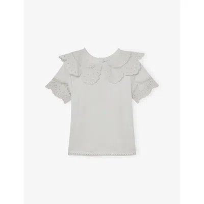 Reiss Kids' Ivory Alessia Broderie-anglaise Cotton Top In Gray