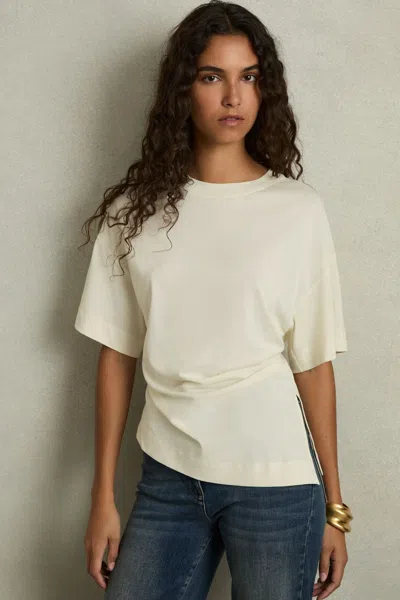 Reiss Ivory Audrey Draped Crew-neck T-shirt With Cotton