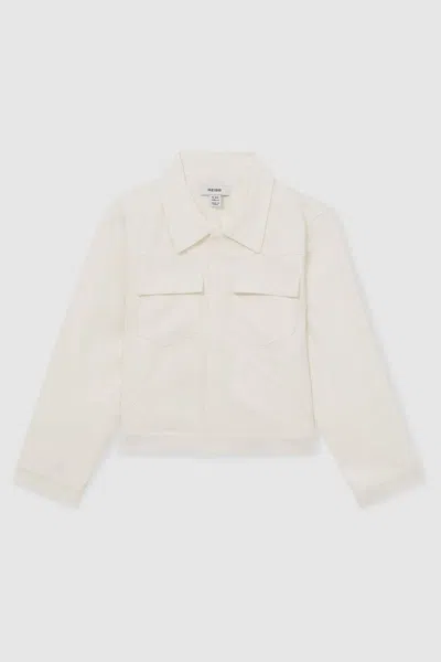 Reiss Ivory Button-through Cropped Shirt Jacket