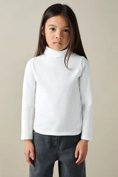 Reiss Kids' Ivory 4-9 Yrs Cotton-jersey Roll-neck Top With Stretch