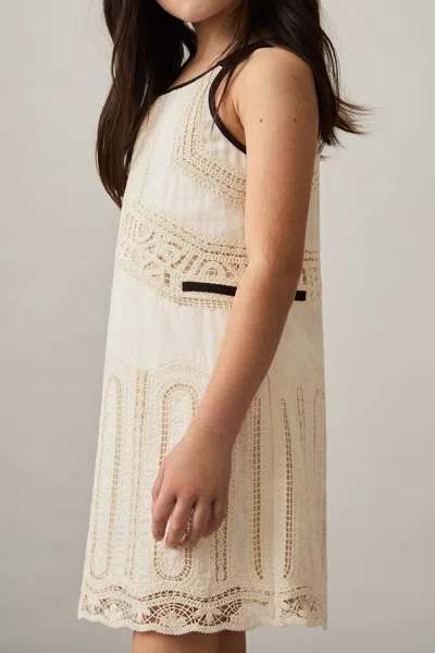 Reiss Ivory Contrast Trim Lace Dress In White