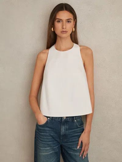 Reiss Ivory Cotton Belt-halterneck Top In White