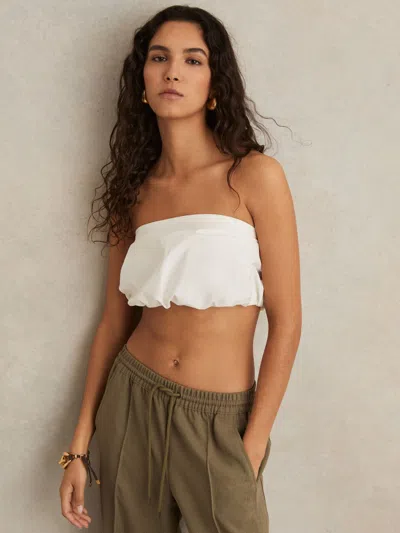 Reiss Ivory Cotton-blend Bandeau Puffball Top In White