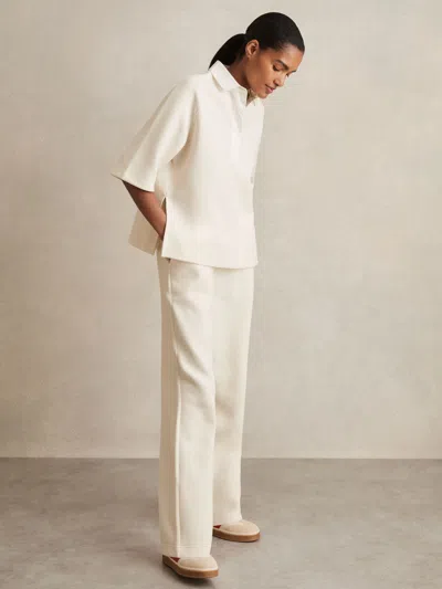 Reiss Ivory Cotton-blend Interlock Wide-leg Joggers In White