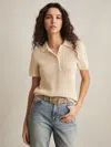 Reiss Ivory Cotton-blend Open-knit Polo Shirt In Gold