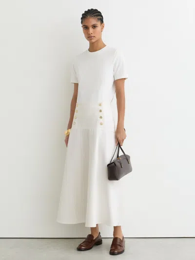 Reiss Ivory Cotton Button-detail Midi Skirt In White