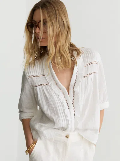 Reiss Ivory Cotton Cheesecloth Long-sleeve Top In White