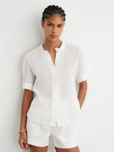 Reiss Womens Ivory Aurelia Frill-neck Cotton-muslin Top In Green
