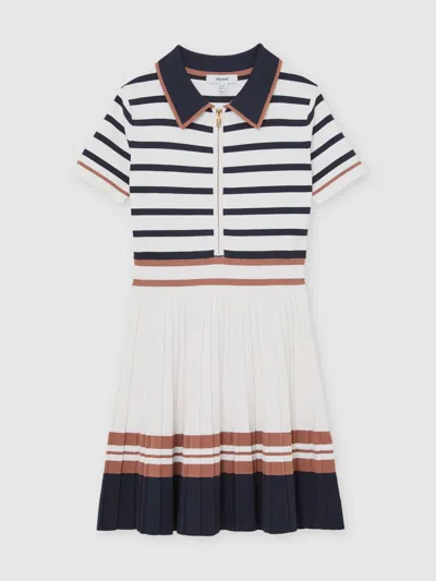 Reiss Ivory Cotton Collared Stripe Knit Dress In White