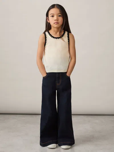 Reiss Kids' Ivory Cotton Crochet-trim Vest