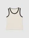Reiss Ivory Cotton Crochet-trim Vest