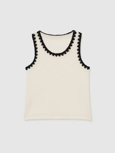 Reiss Ivory Cotton Crochet-trim Vest In White