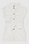 Reiss Ivory Cotton-linen Belted Playsuit In Ivory
