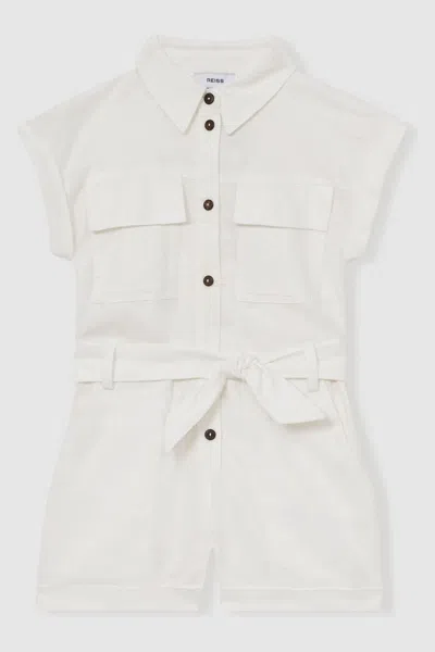 Reiss Ivory Cotton-linen Belted Playsuit