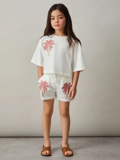 Reiss Ivory Cotton Palm Tree Cropped T-shirt