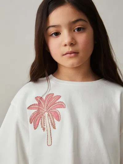 Reiss Ivory Cotton Palm Tree Cropped T-shirt
