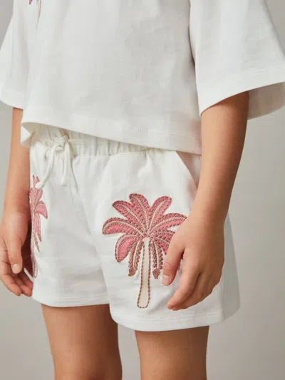 Reiss Ivory Cotton Palm Tree Drawstring Shorts
