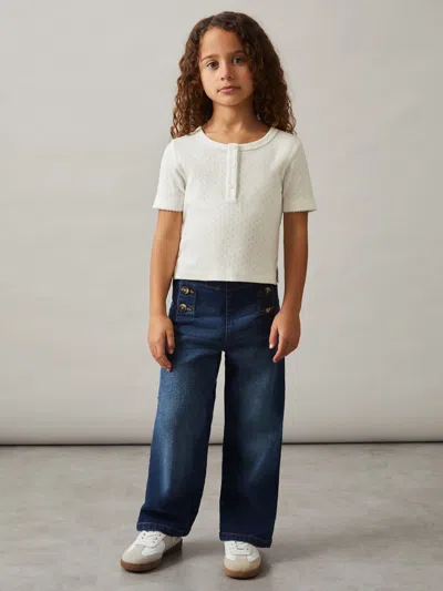 Reiss Ivory Cotton Pointelle Button T-shirt