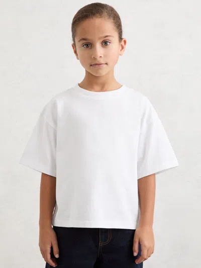 Reiss Kids' Ivory 3-9 Yrs Cotton Ribbed-neck Oversized T-shirt In White