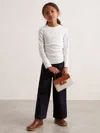 Reiss Ivory Cotton Ruched Long-sleeve T-shirt With Stretch In White