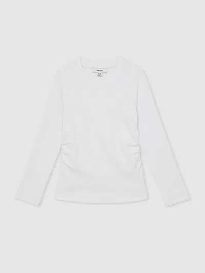Reiss Ivory Cotton Ruched Long-sleeve T-shirt With Stretch