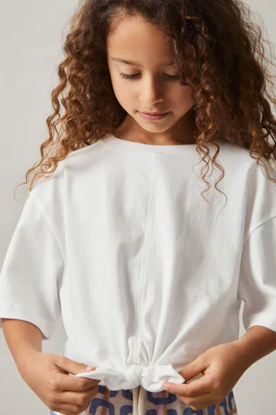 Reiss Ivory Cotton Tie-front Cropped T-shirt