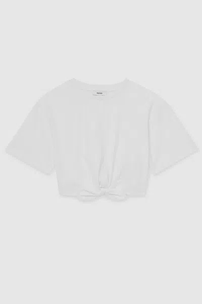 Reiss Ivory Cotton Tie-front Cropped T-shirt In Gold