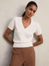 Reiss Ivory Cotton-wool Knit V-neck Top In White