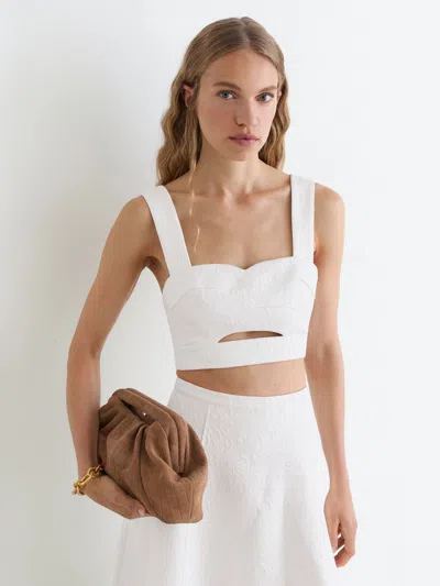 Reiss Ivory Cotton-blend Jacquard Crop Top In White