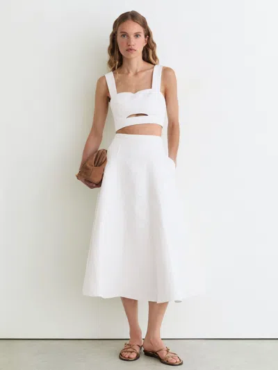 Reiss Ivory Cotton-blend Jacquard Midi Skirt In White