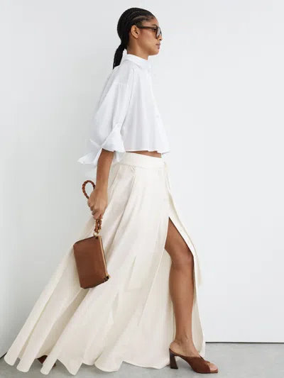 Reiss Ivory Cotton-blend Pleated Maxi Skirt
