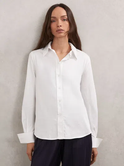 Reiss Ivory Cotton-sateen Folded-cuff Shirt In White