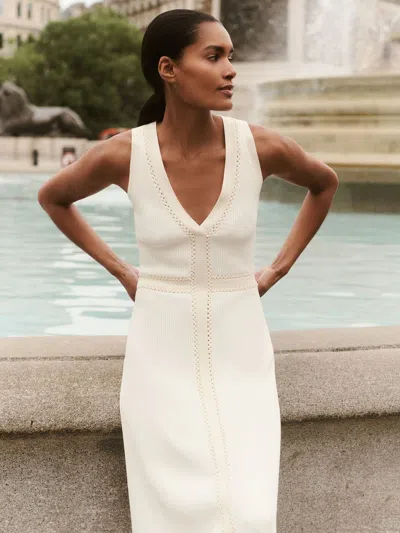 Reiss Ivory Craft-stitch Knitted Midi Dress In White