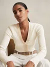 Reiss Women's Cream Ribbed Knit Long Sleeve Top In White